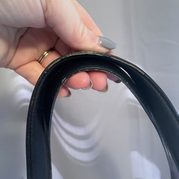 COACH Khaki Twill Canvas Leather Handle Shoulder Bag Purse 7402 Tan Black - Picture 4 of 16